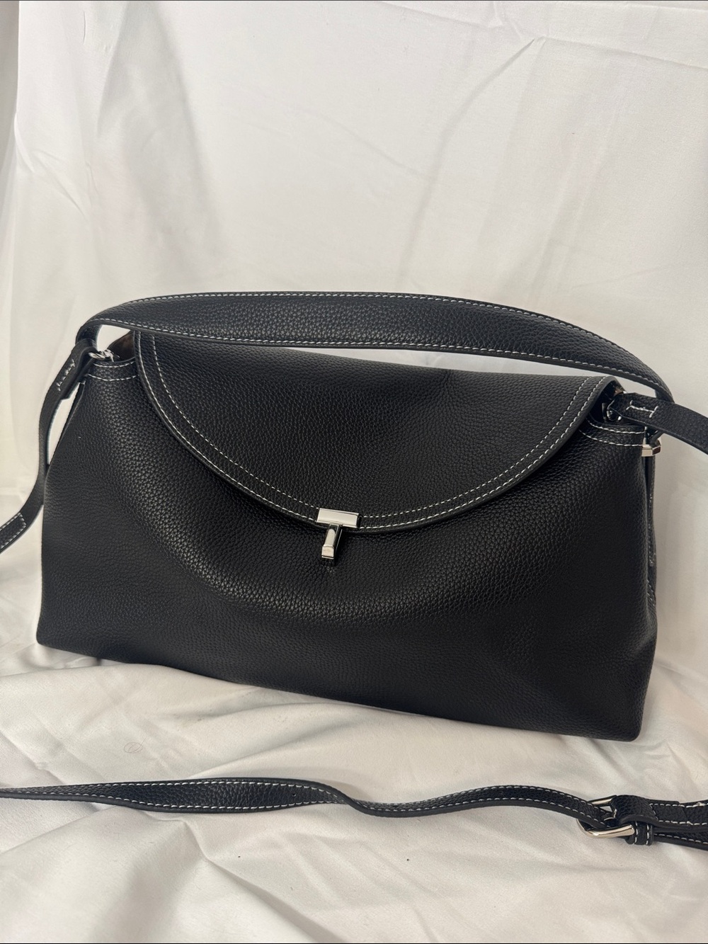 Sleek Black Pebbled Leather Shoulder Bag